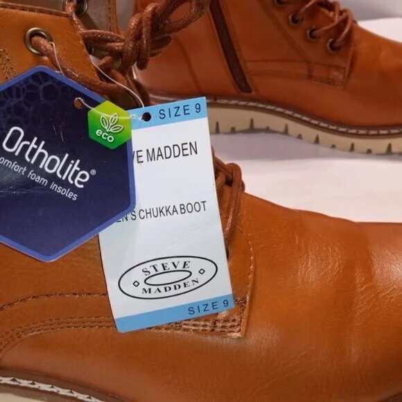 Mens Cognac Leather‎ Chukka Boot Size 9 NWT- by Steve Madden - Picture 7 of 8